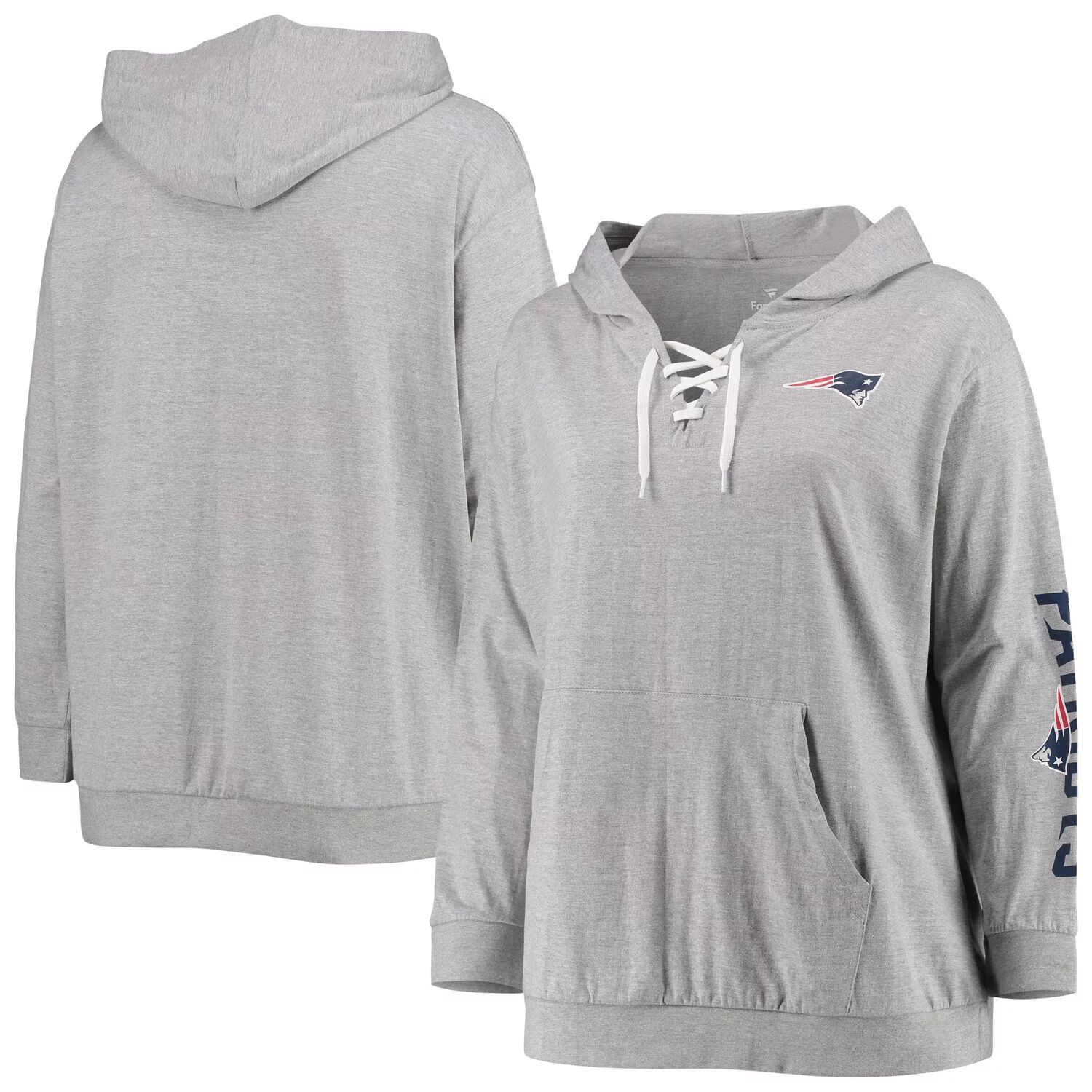цена Женский пуловер с капюшоном на шнуровке, серый New England Patriots с фирменным логотипом Fanatics, пуловер с капюшоном Fanatics