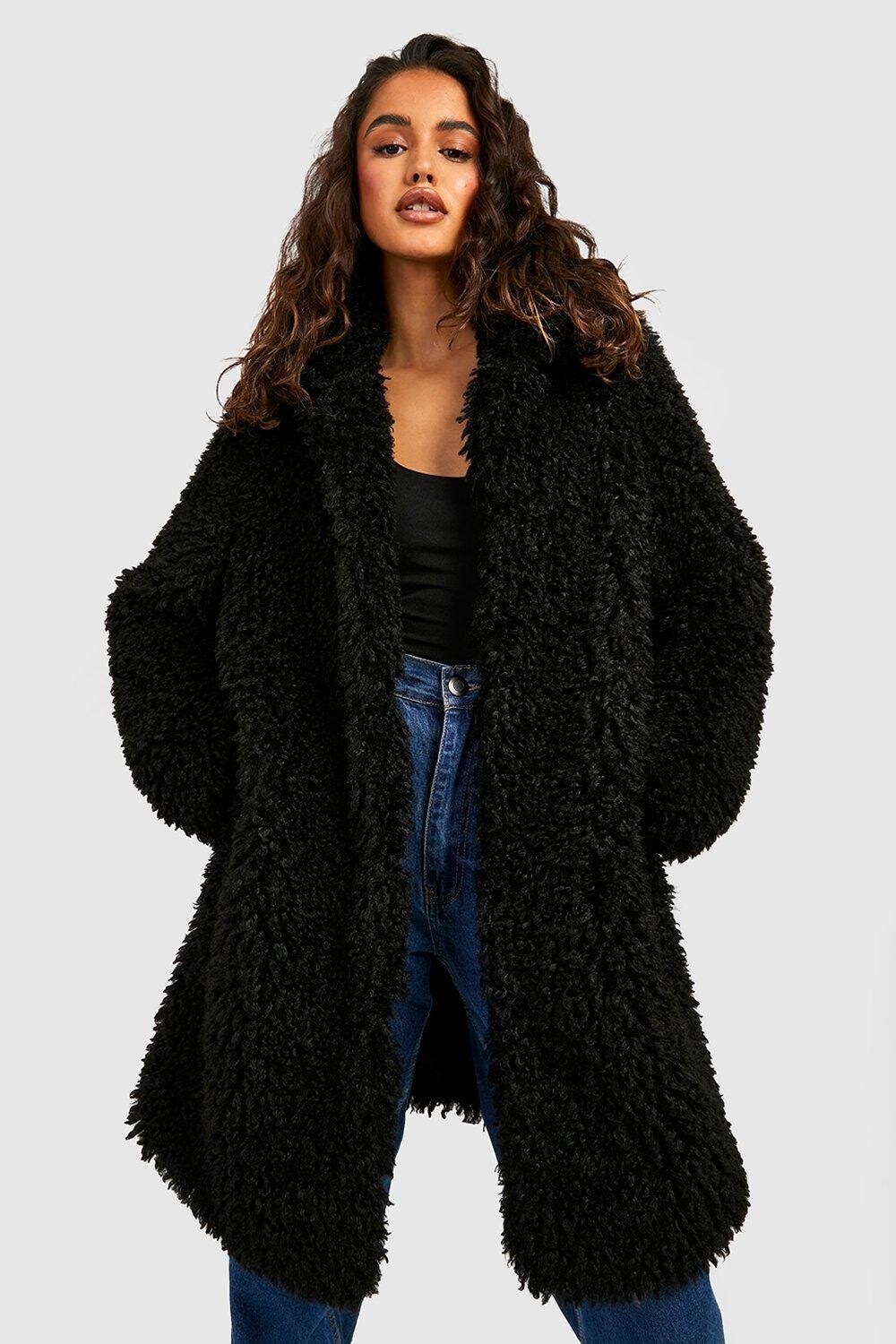 

Пальто из искусственного меха Boohoo, черный