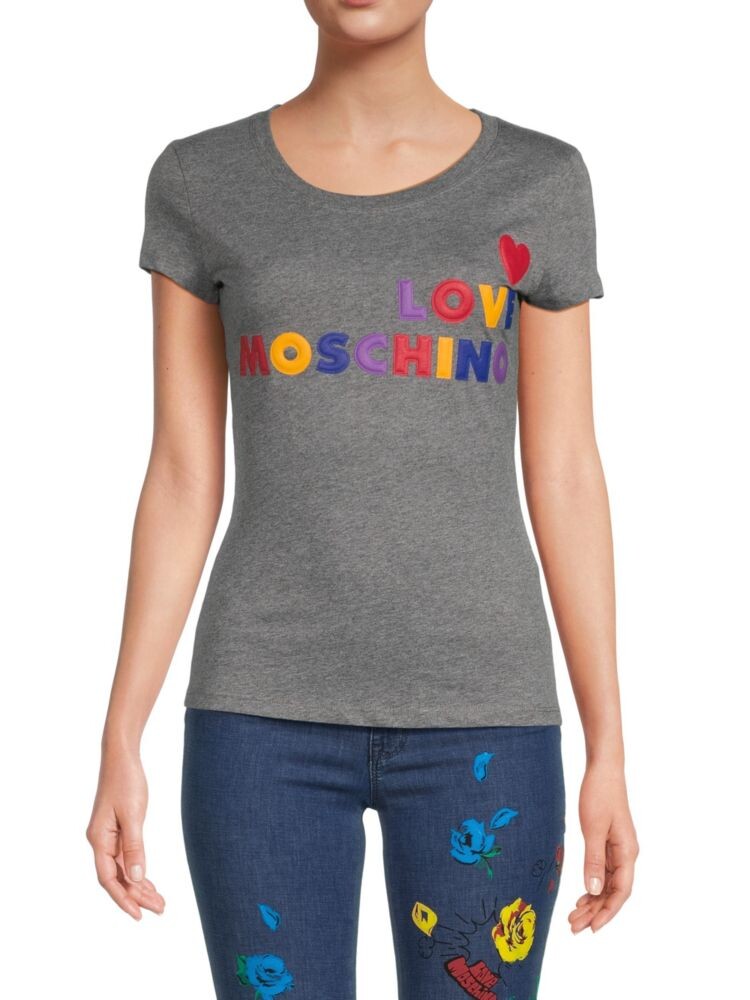 

Футболка приталенного кроя с логотипом Rainbow Love Moschino, серый
