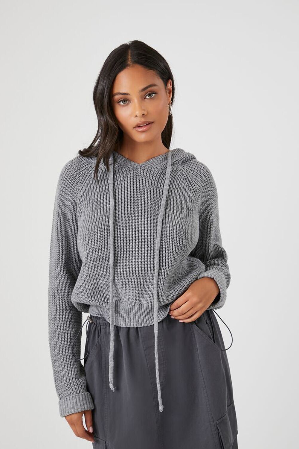 

Толстовка косой вязки на шнурке Forever 21, серый