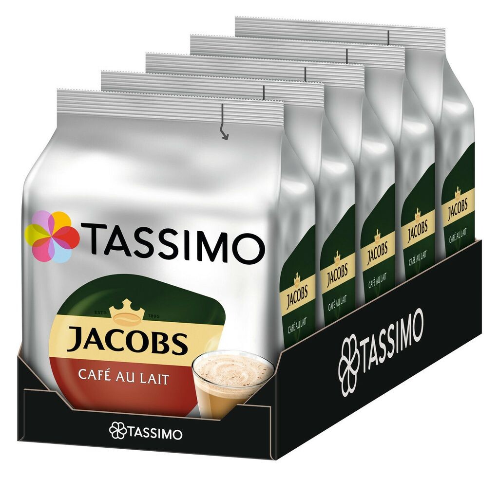 

Tassimo Jacobs Café au Lait 5 упаковок, кофе, кофейная капсула, латте из молотого жареного кофе, 80 Т-дисков/порций