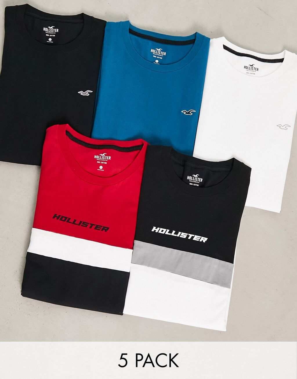 

Набор из 5 однотонных футболок с цветными блоками Hollister