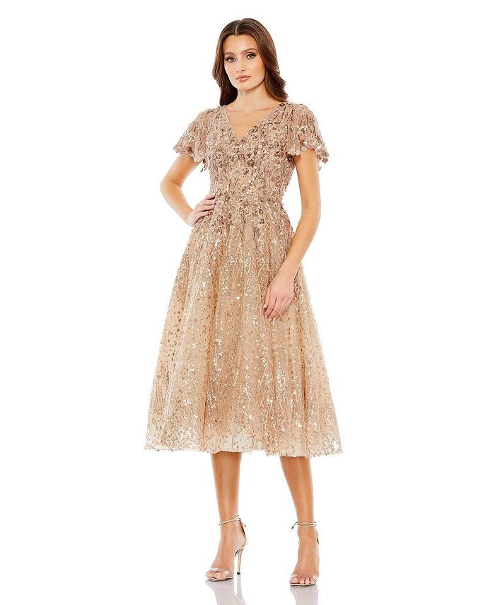Женское расклешенное платье с украшением и бабочкой Mac Duggal, тан/бежевый