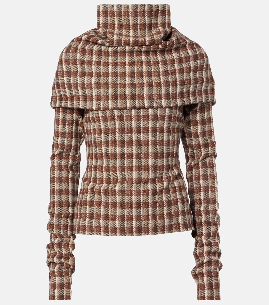 

Клетчатый топ из смеси шерсти и хлопка Acne Studios, цвет beige/brown