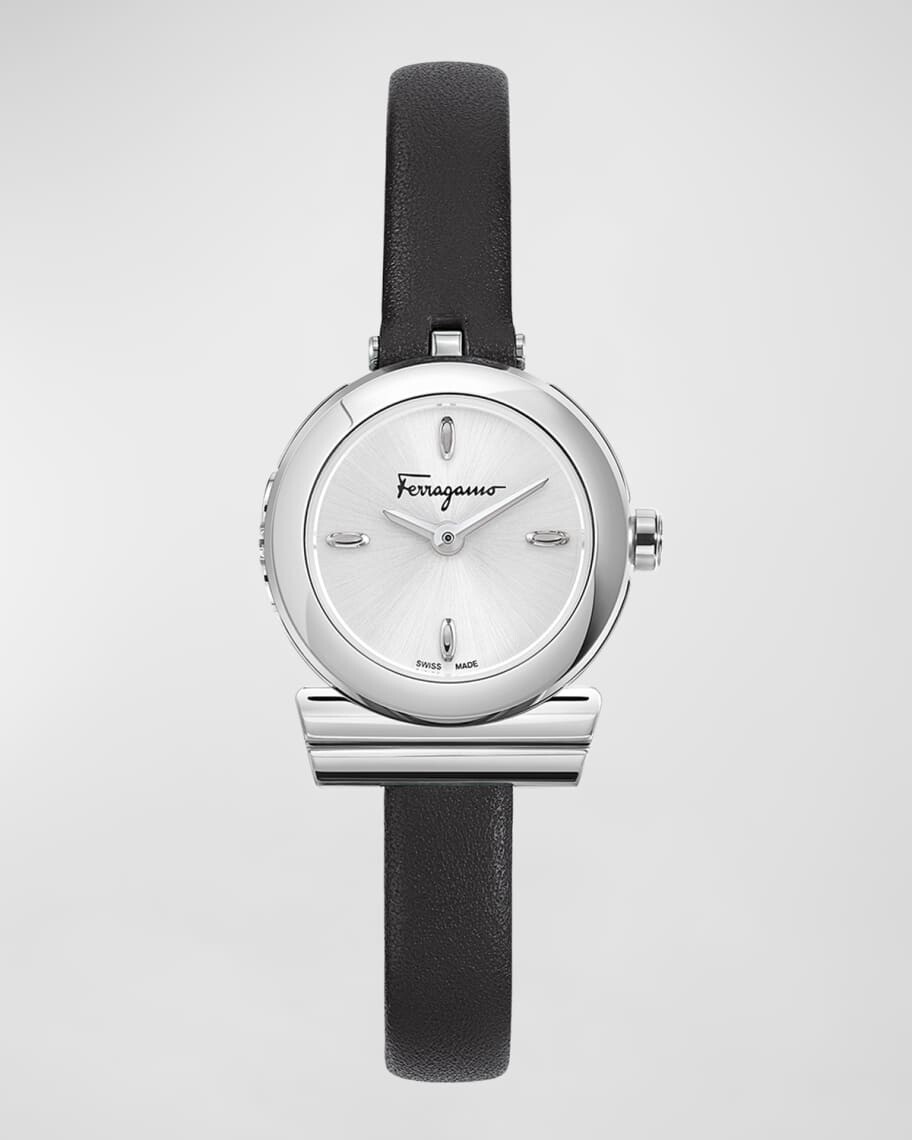 

Часы Gancino 22,5 мм с кожаным ремешком, серебристо-черный Ferragamo