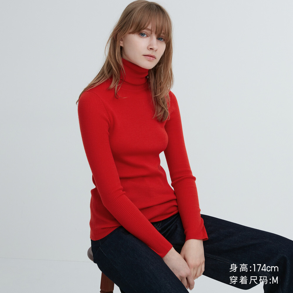 

Свитер Uniqlo камвольный с двумя лацканами из мериносовой шерсти, красный