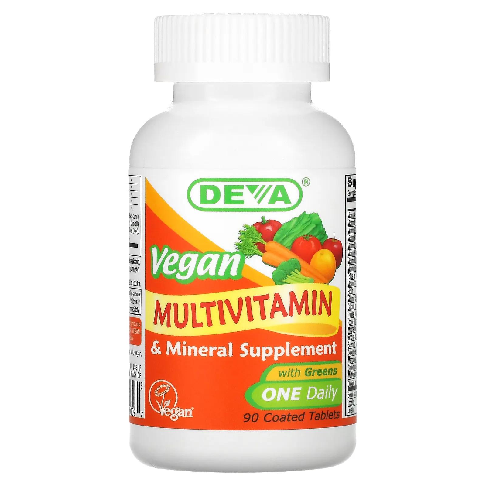 Deva Мультивитаминная и минеральная добавка Веганская 90 таблеток в оболочке deva мультивитаминная и минеральная добавка для веганов один раз в день 90 таблеток