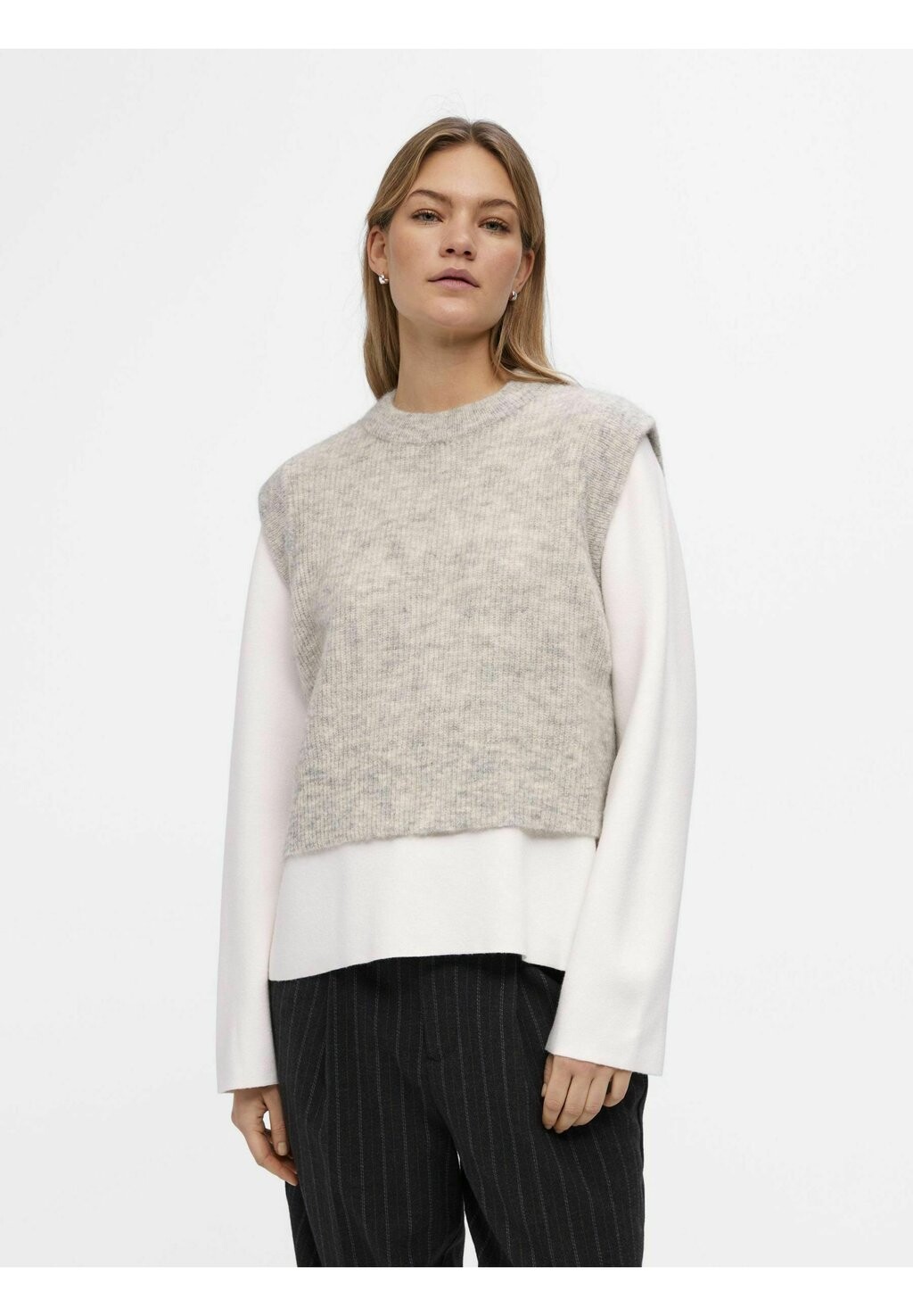 

Вязаный свитер STRICKWESTE MOHAIRMIX Object, цвет light grey melange