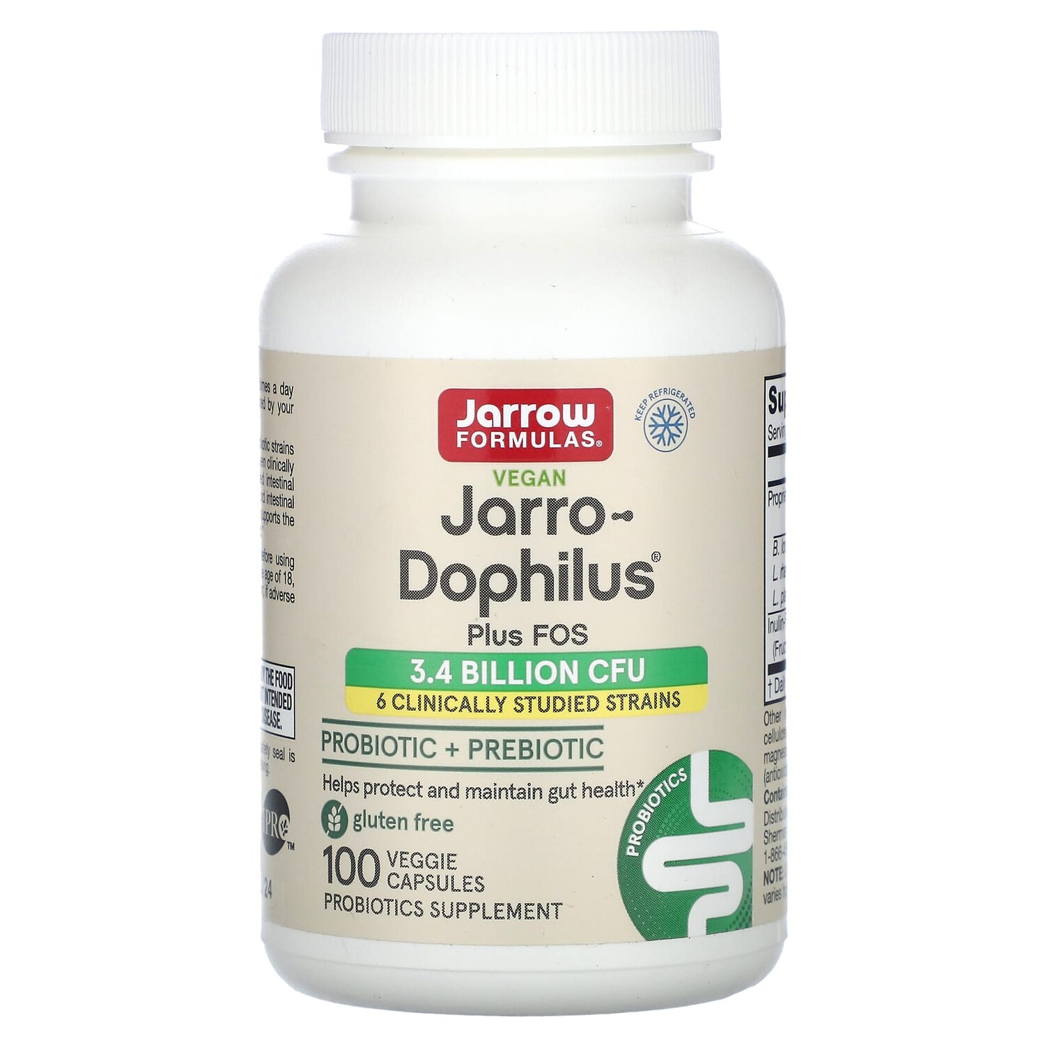 

Vegan Jarro-Dophilus Plus FOS, 100 растительных капсул, Jarrow Formulas
