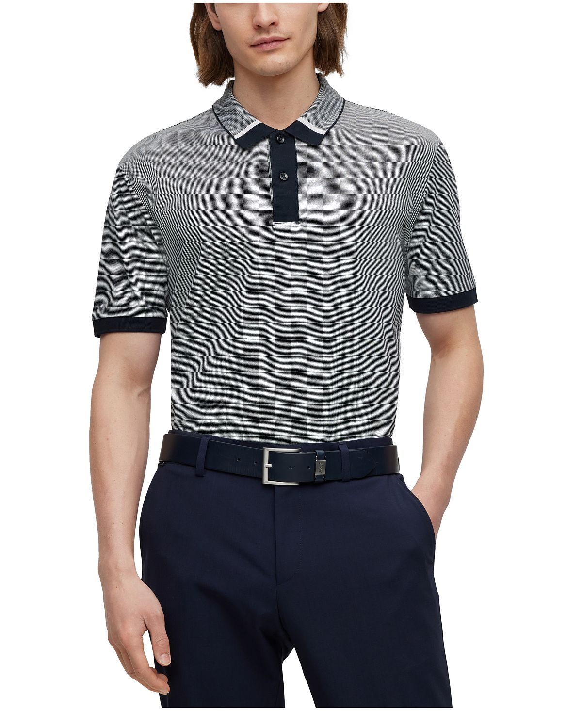 Мужская двухцветная рубашка-поло стандартного кроя Hugo Boss luca d altieri повседневная рубашка стандартного кроя из поплина из чистого хлопка голубой