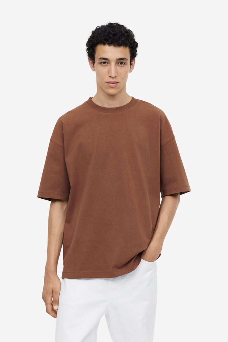 

Хлопковая футболка оверсайз H&M, коричневый