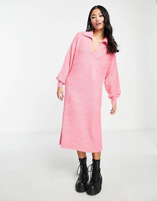 

Розовое трикотажное платье макси с воротником Vero Moda