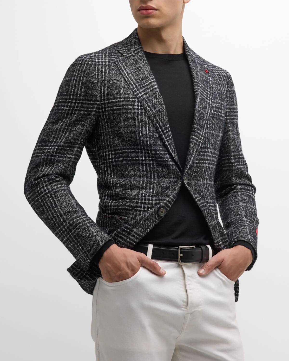 

Мужское двухцветное спортивное пальто в клетку букле Isaia, цвет Grey