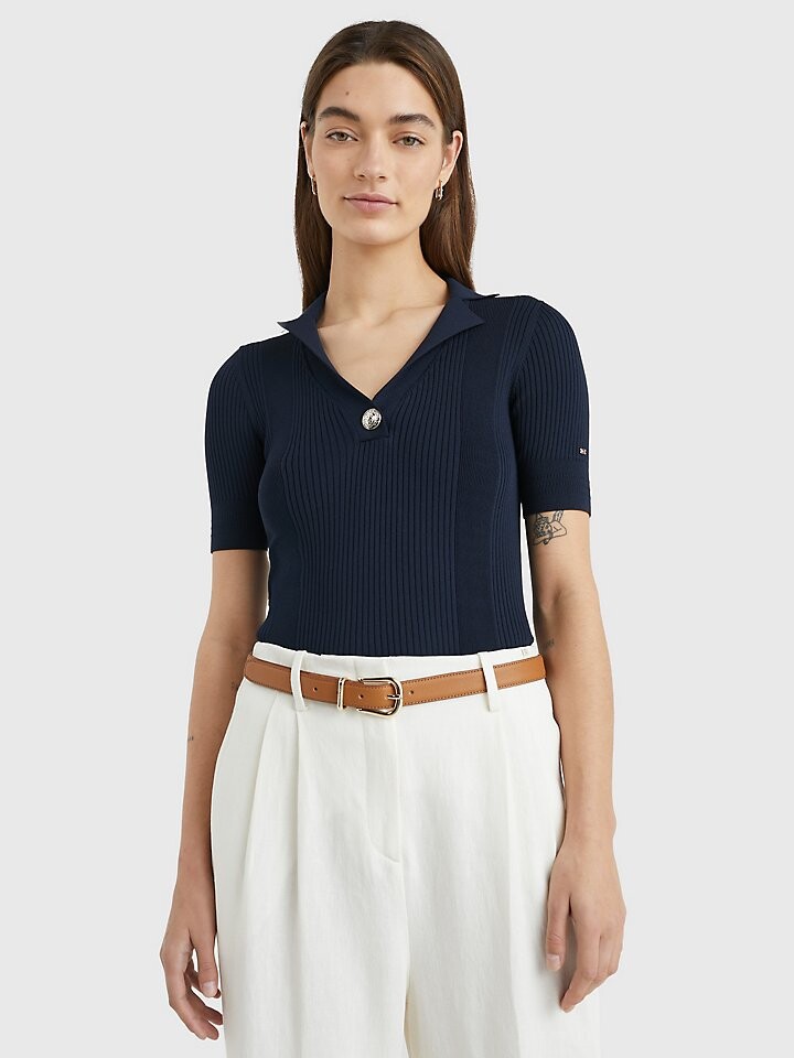 

Свитер поло узкого кроя в рубчик Tommy Hilfiger