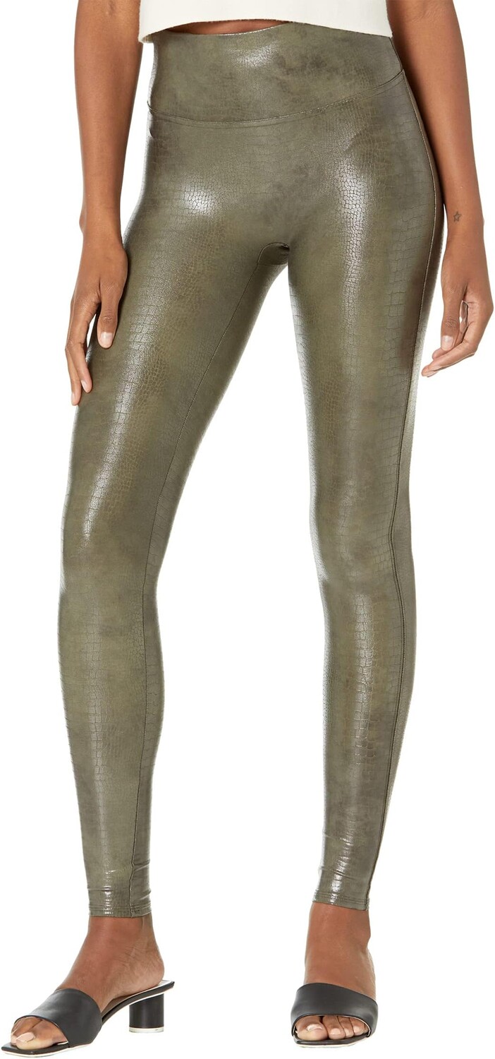 

Леггинсы из искусственной кожи с крокодиловым блеском Spanx, цвет Darkened Olive 1