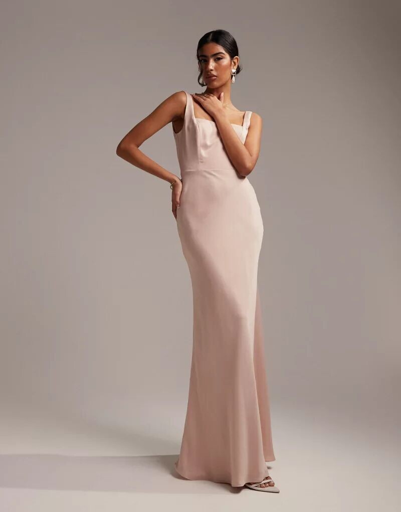 

Атласное платье макси с квадратным вырезом ASOS Bridesmaid