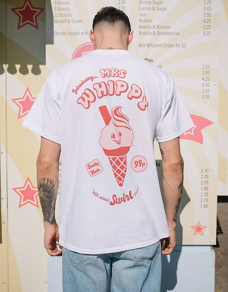 

Белая футболка унисекс в винтажном стиле с рисунком мороженого Mrs Whippy Batch1