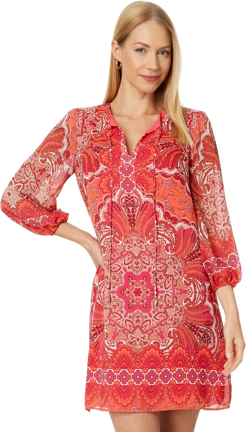 

Платье Chiffon Tie Neck Balloon Sleeve Float Vince Camuto, цвет Tangerine