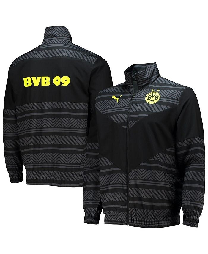

Мужская черная предматчевая куртка с молнией во всю длину Borussia Dortmund 2022/23 Puma, черный