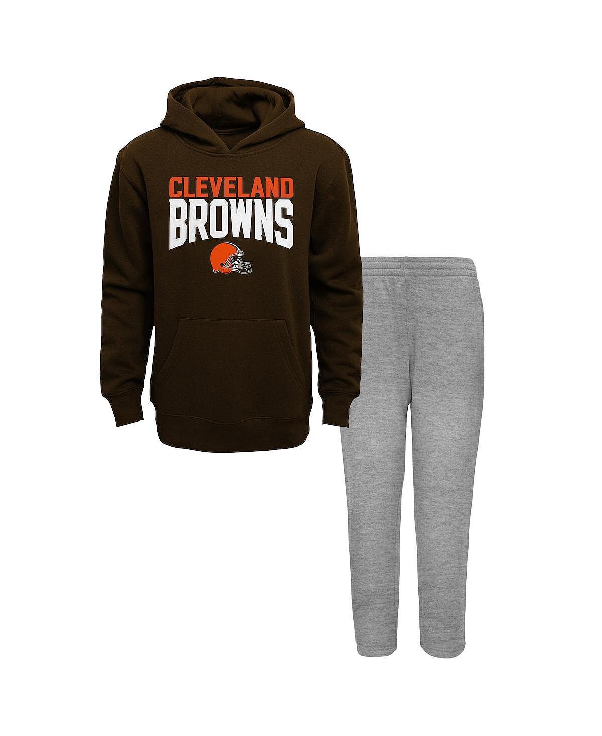 

Big Boys Brown, Heathered Grey Комплект из пуловера с капюшоном и брюками Cleveland Browns Fan Flare Outerstuff