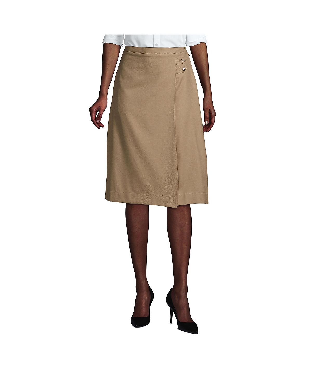 цена Школьная форма, женская однотонная юбка-трапеция ниже колена Lands' End, хаки