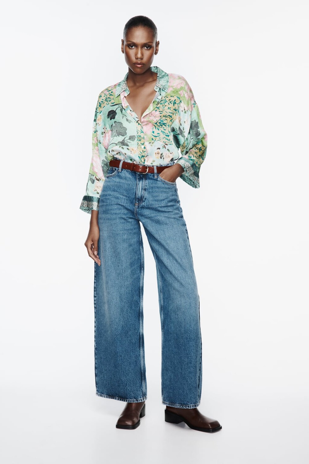 

Рубашка с цветочным принтом ZARA, разноцветный