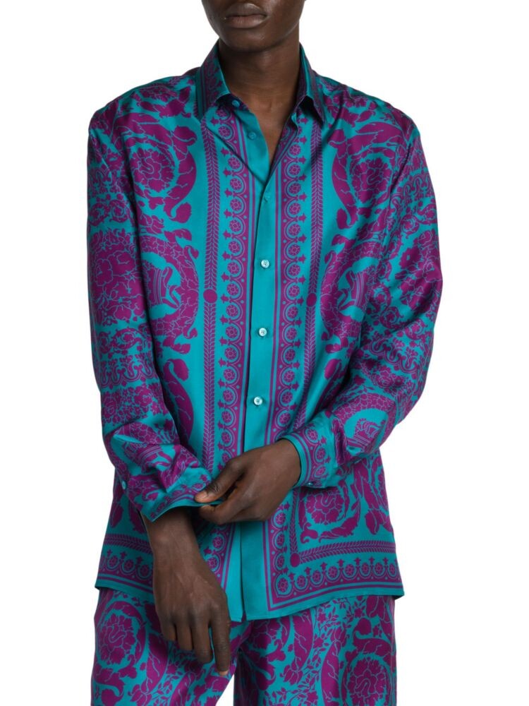 

Неформальная шелковая рубашка на пуговицах с гирляндой Versace, цвет Teal Plum