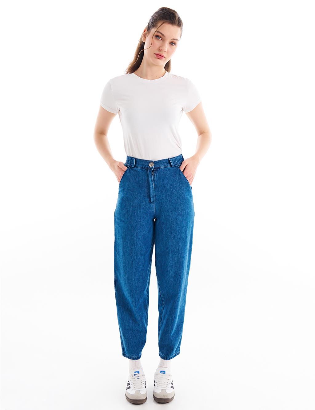 

Джинсовые брюки с эластичной резинкой на талии цвета индиго Kayra