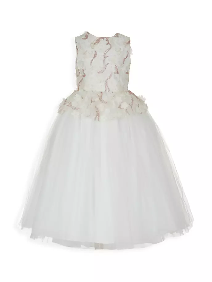 

Платье с баской и пайетками для девочек Badgley Mischka, белый