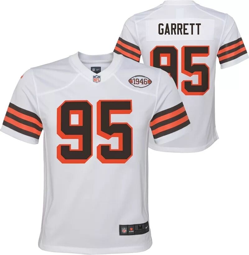 

Альтернативная белая игровая майка Nike Youth Cleveland Browns Myles Garrett #95