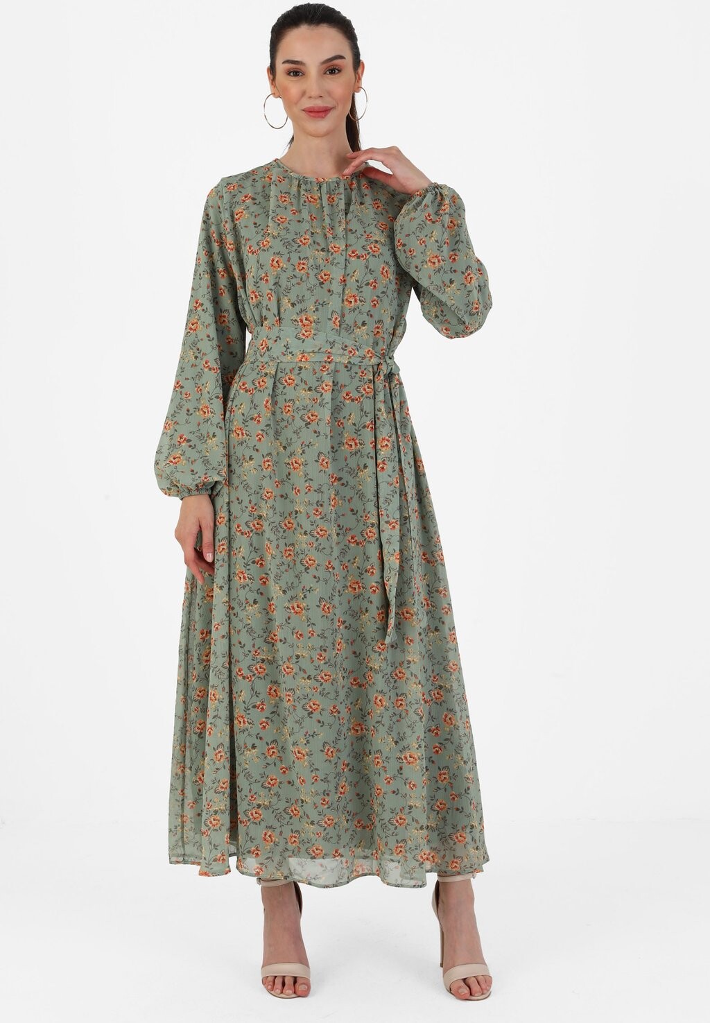 

Длинное платье Floral Patterned Modest Tavin Modanisa, зеленый