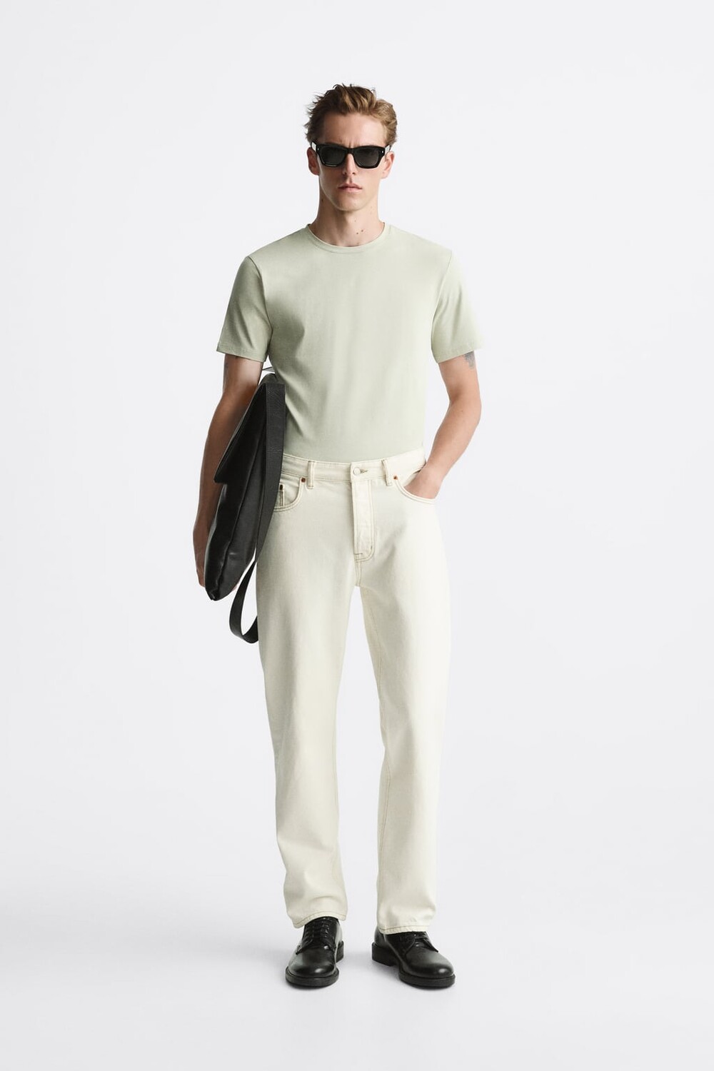 

Футболка basic slim fit ZARA, зеленый