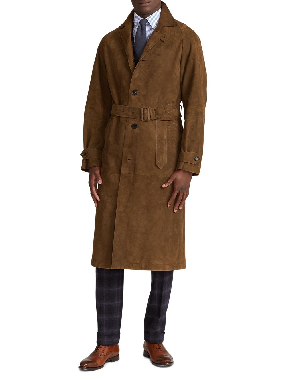 

Balmacaan Замшевое Верхнее Пальто с Поясом Ralph Lauren Purple Label, коричневый