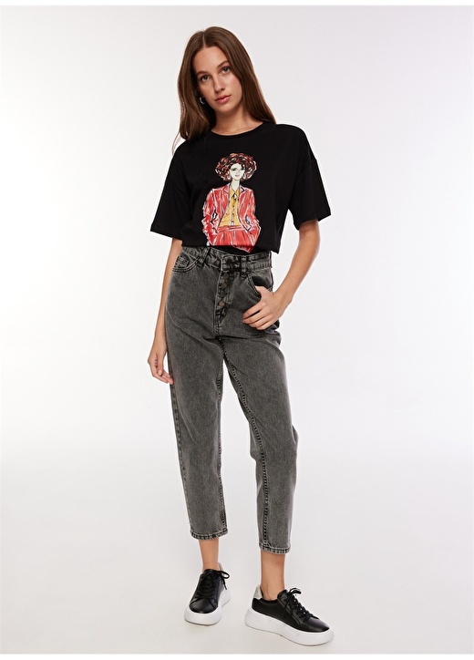 цена Женские джинсовые брюки антрацитового цвета с завышенной талией для мамы Fabrika