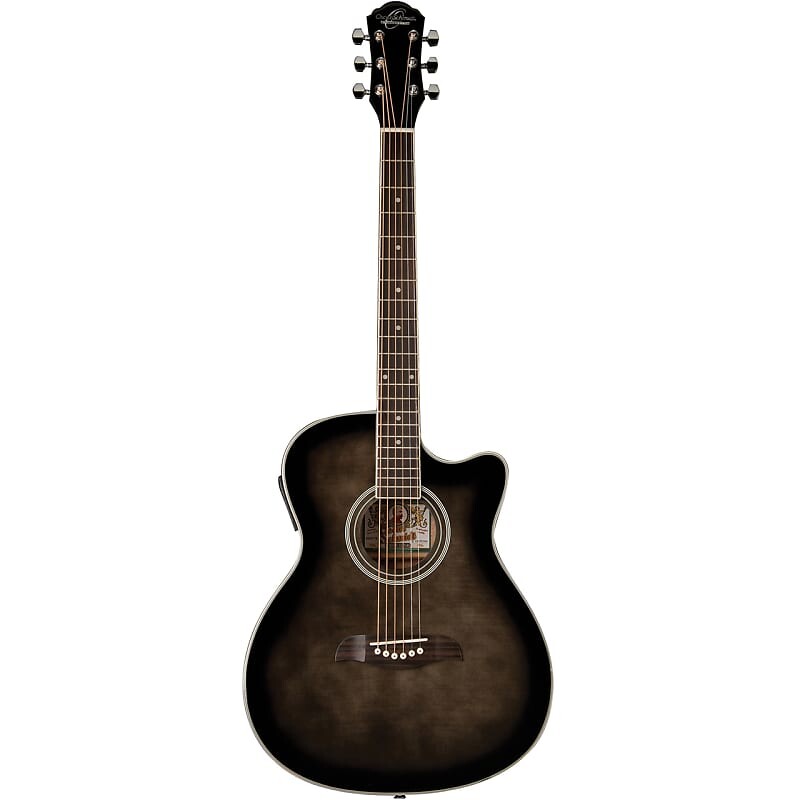 

Акустическая гитара Oscar Schmidt OACEFTB Auditorium Acoustic-Electric Guitar w/ Flame Maple Top, Trans Black