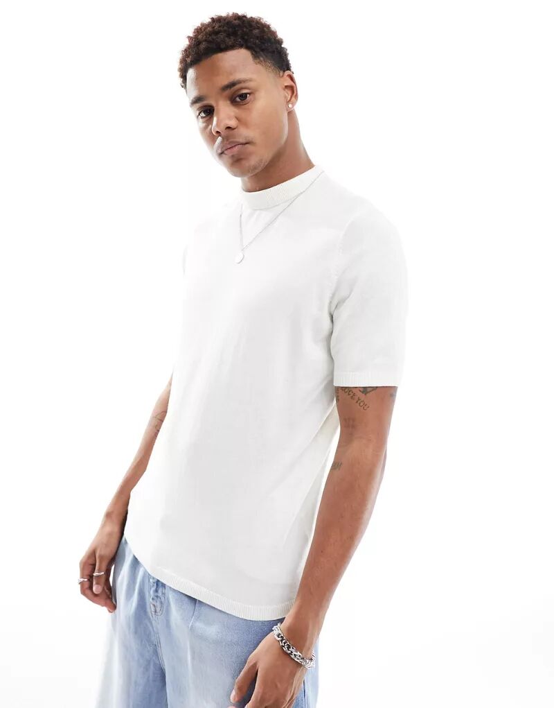 Белая легкая хлопковая трикотажная футболка с воротником стойкой ASOS