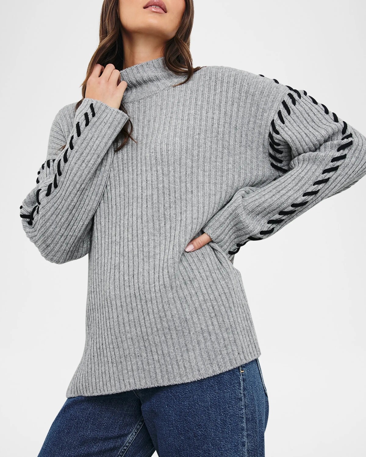 

Кружевной свитер Liam с воротником-стойкой Rails, цвет Heather Grey