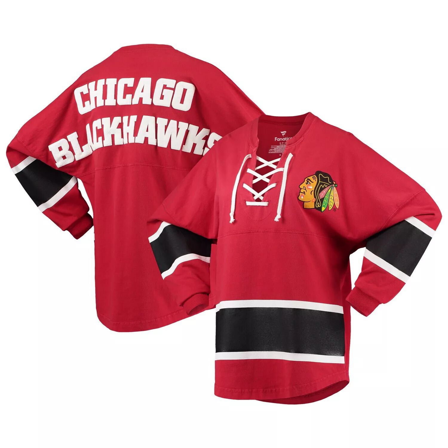 женская футболка fanatics с логотипом jonathan toews красная черная chicago blackhawks power player с длинным рукавом и вырезом в горловине fanatics Женская красная футболка из джерси на шнуровке Fanatics с логотипом Chicago Blackhawks Fanatics