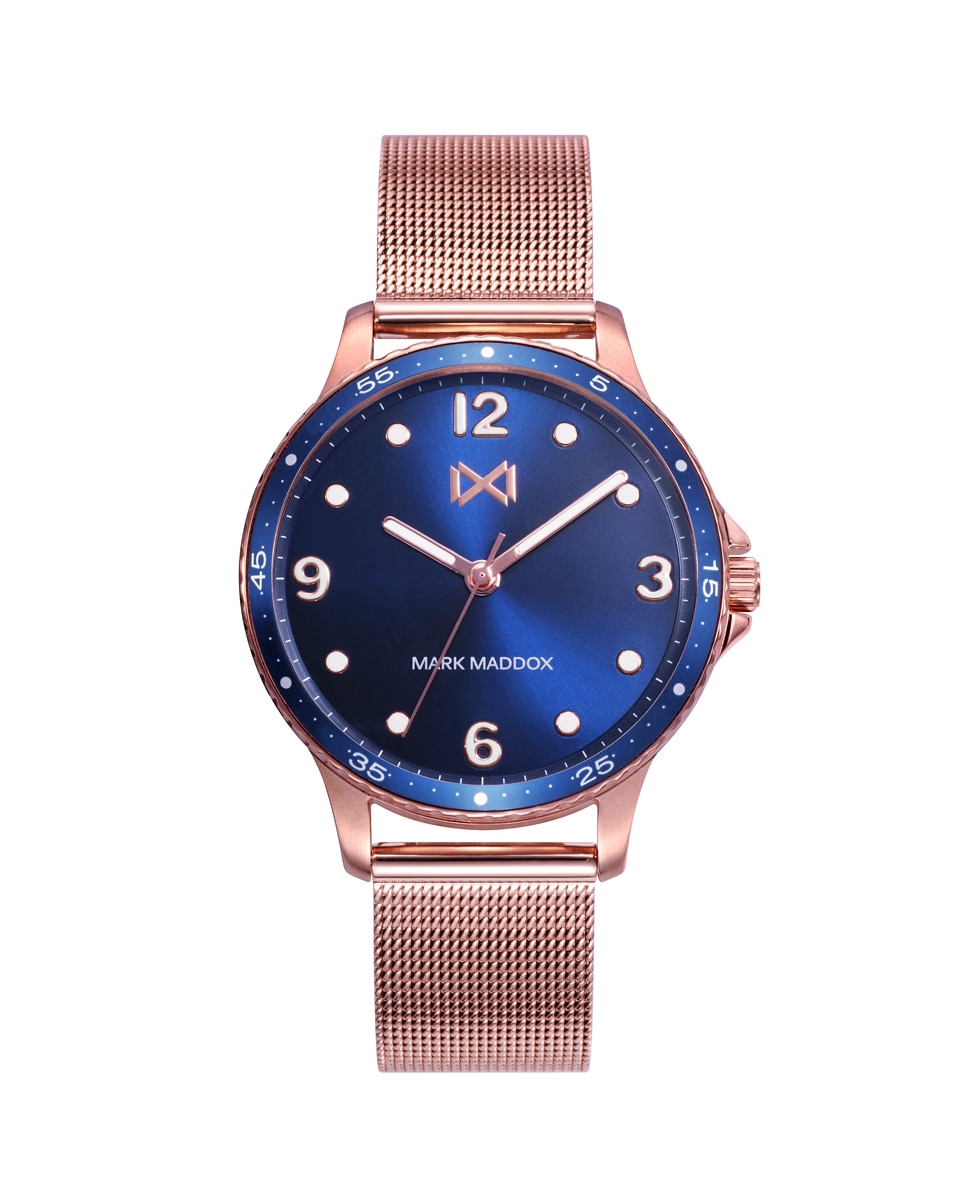 цена Женские часы Shibuya из розовой стали с синим алюминиевым безелем и миланской сеткой Mark Maddox, розовый
