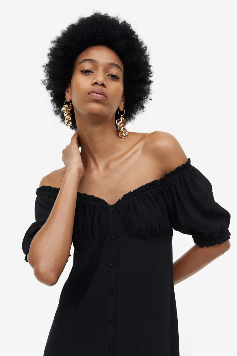 

Платье из крепа с открытыми плечами H&M, черный
