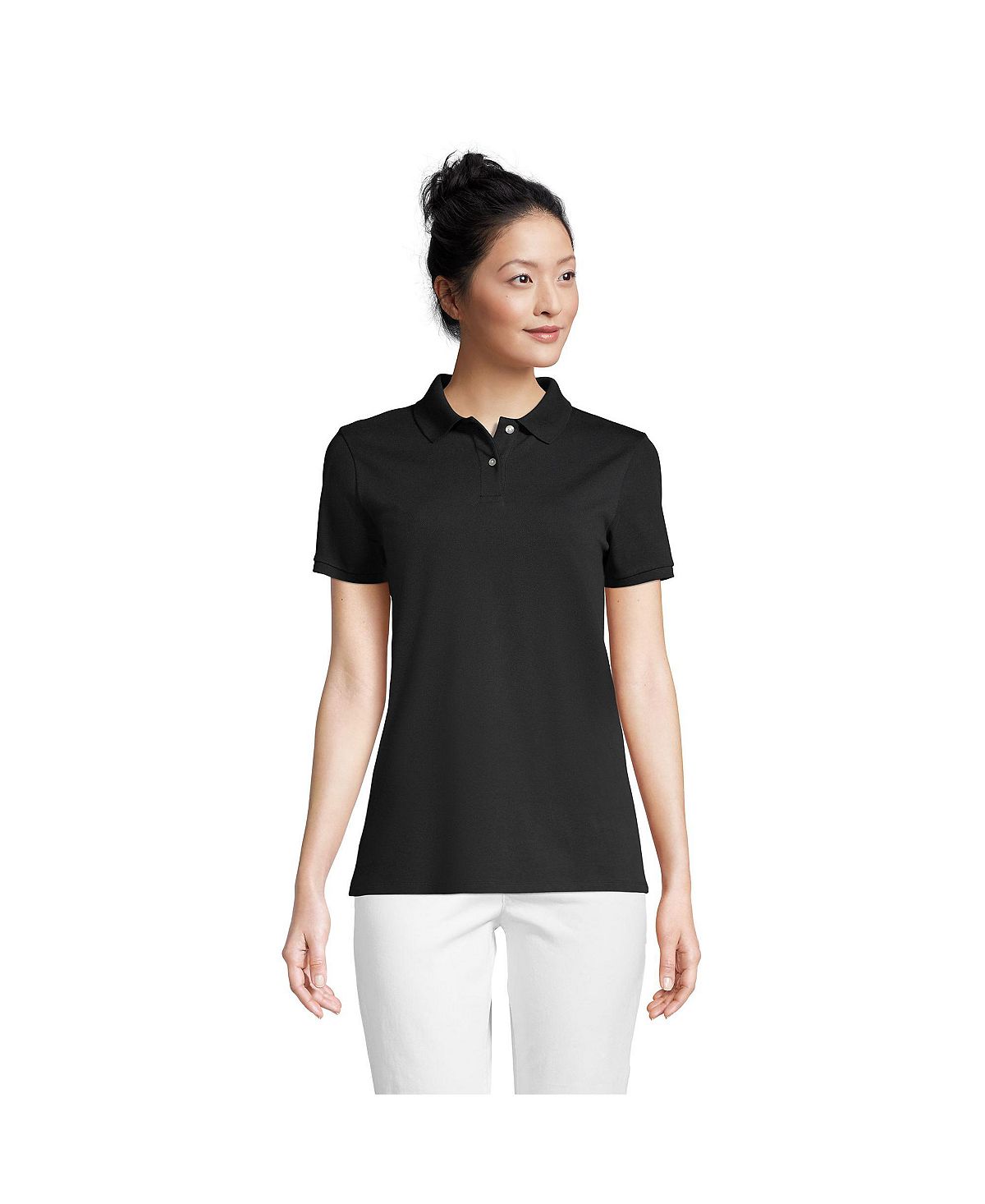 Женская рубашка-поло из сетчатого хлопка с короткими рукавами Lands' End, черный