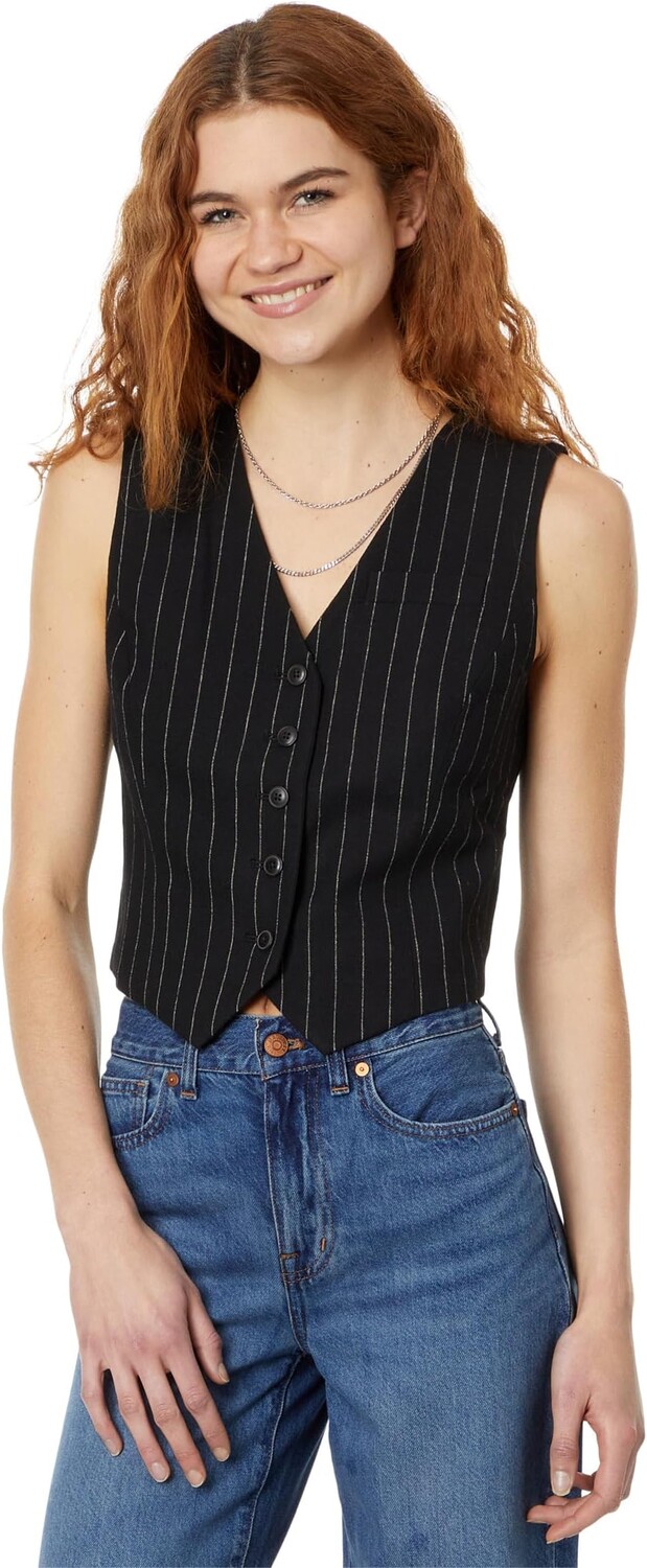 

Шерстяной жилет на пуговицах в тонкую полоску Madewell, цвет Almost Black
