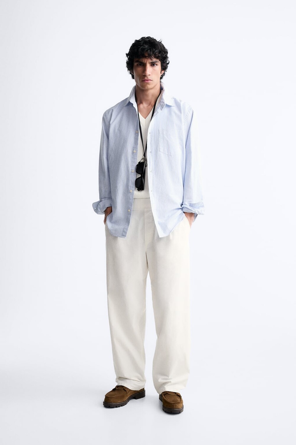 

Брюки из хлопкового поплин ZARA, экру