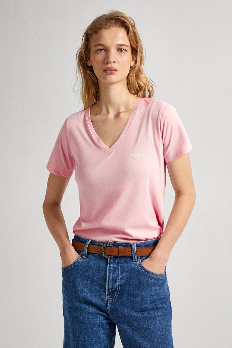 цена Хлопковая футболка Lorette с заостренным воротником Pepe Jeans London, розовый