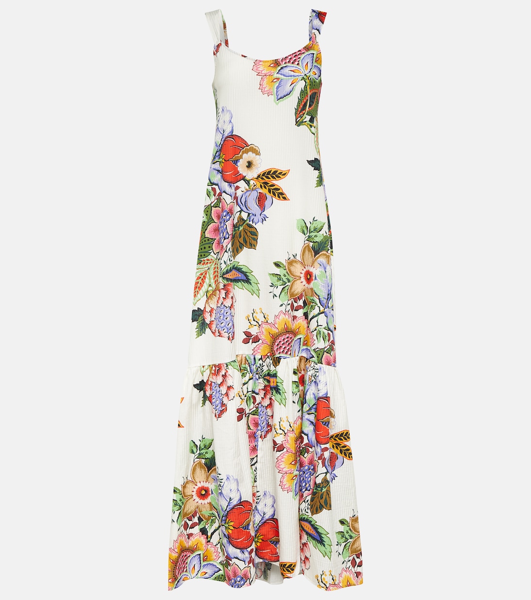 Платье макси из хлопка и шелка с цветочным принтом Etro, белый