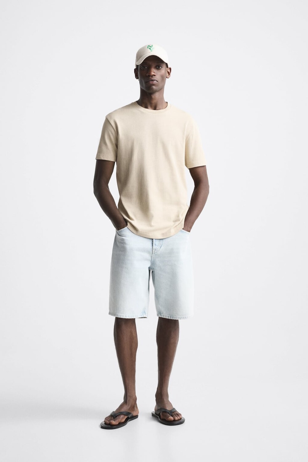 

Трикотажная футболка из хлопка ZARA, кэмел