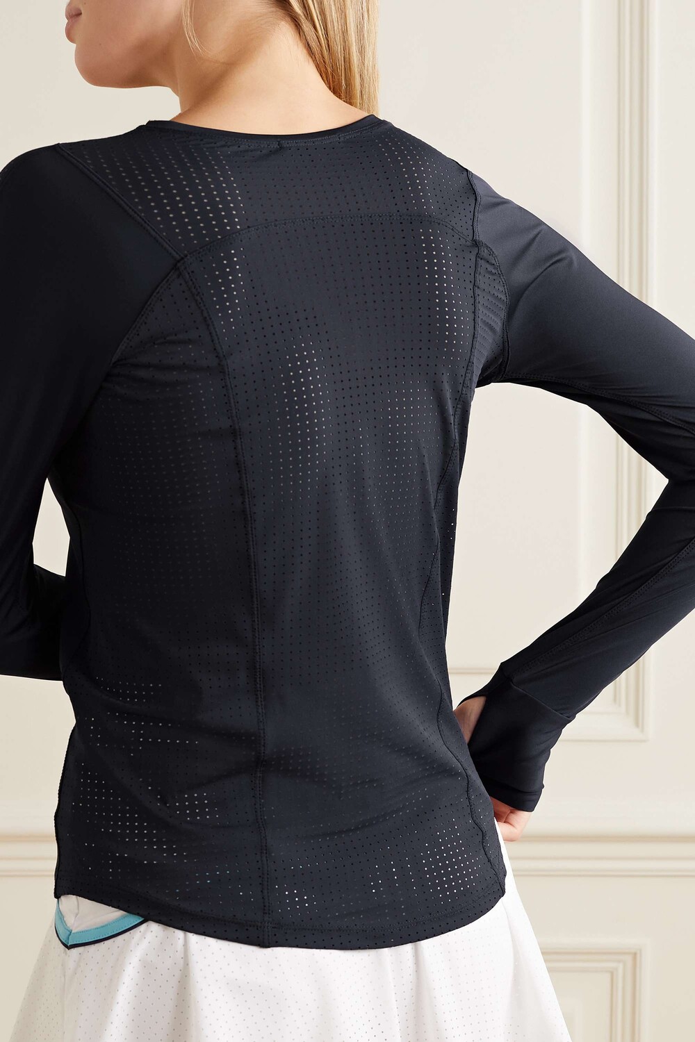 

L'ETOILE SPORT Топ из эластичного джерси с сетчатыми вставками, военно-морской