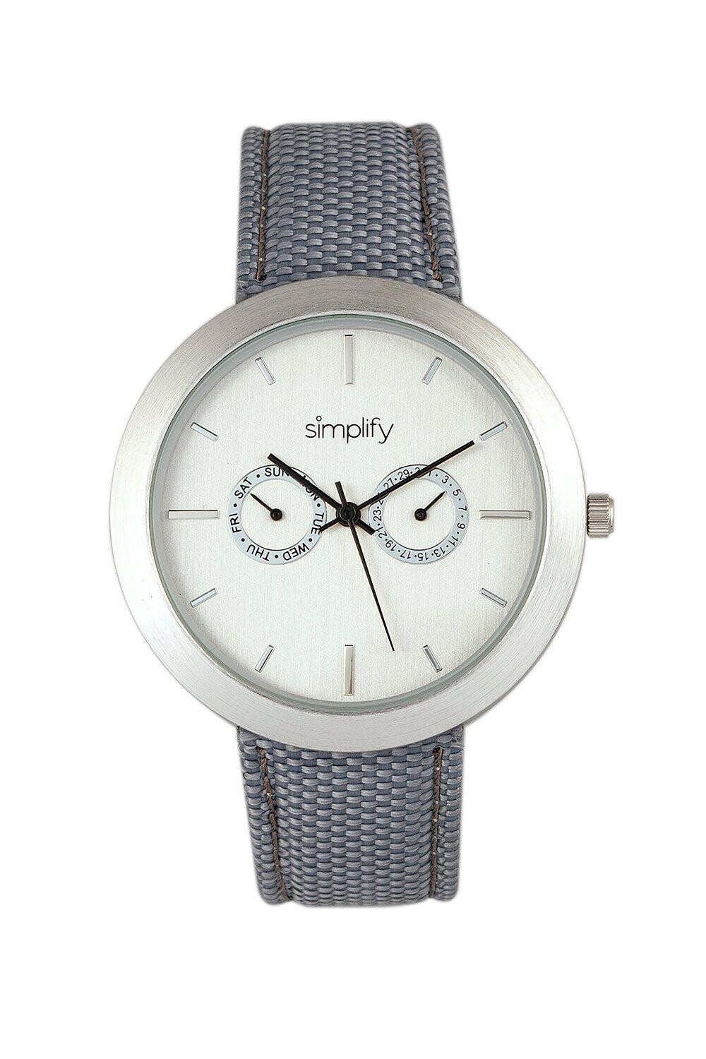 

Часы 6100 с ремешком из парусины, индикатором дня и даты Simplify, серый