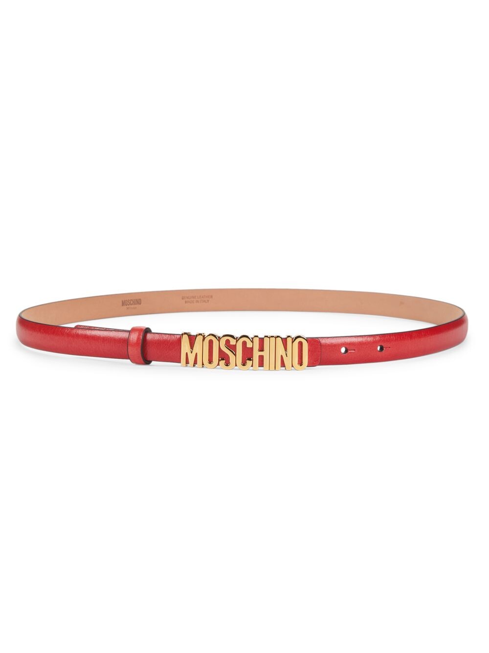 

Тонкий кожаный ремень с логотипом Moschino, красный