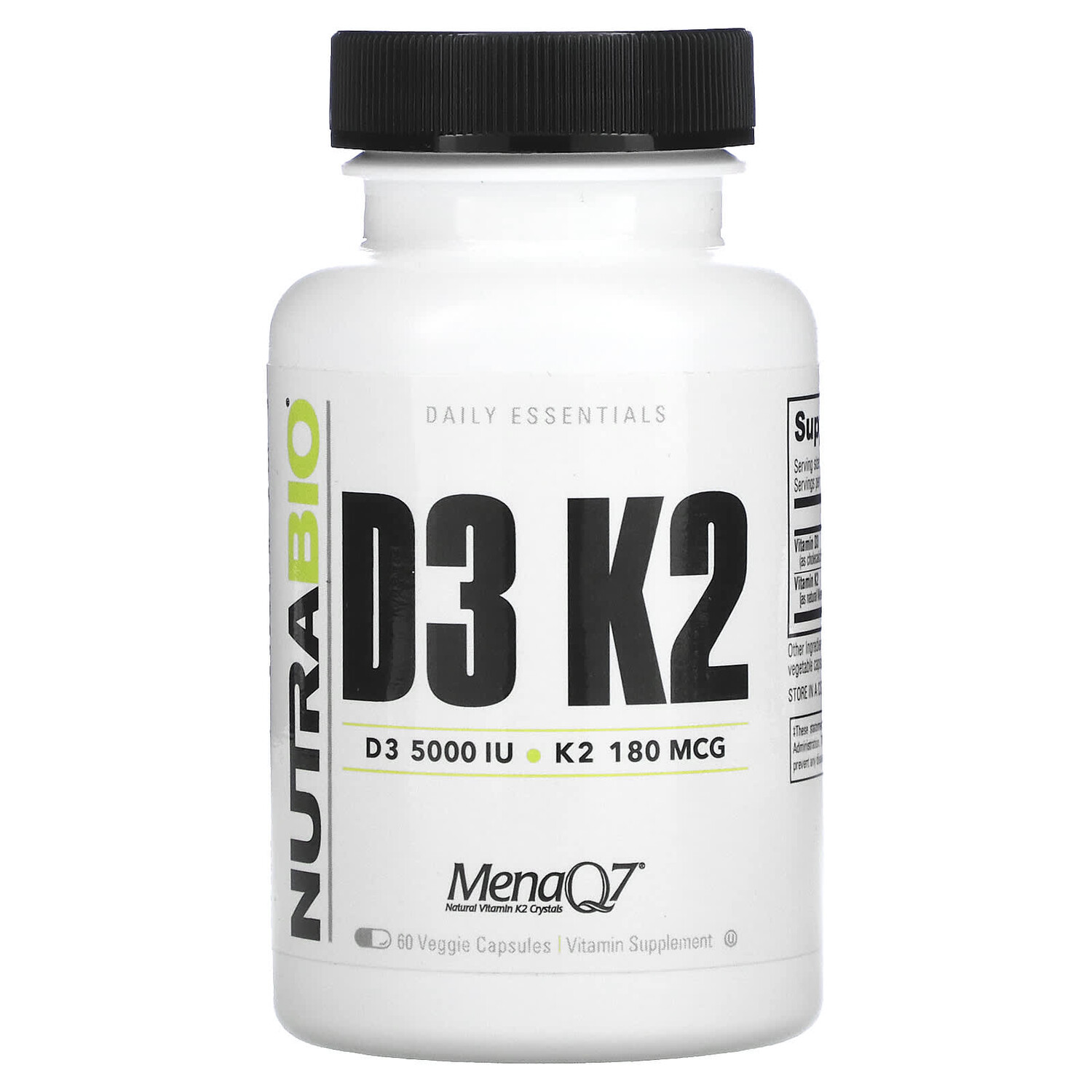 

D3 K2, 60 Veggie Capsules, NutraBio